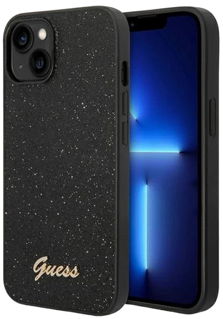 Etui plecki Guess Glitter Script do Apple iPhone 14 Plus Black (3666339065133) - obraz 1