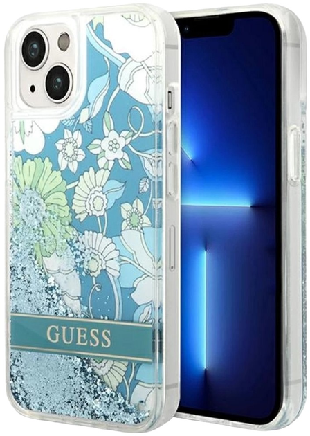 Панель Guess Flower Liquid Glitter для Apple iPhone 14 Plus Green (3666339088439) - зображення 1