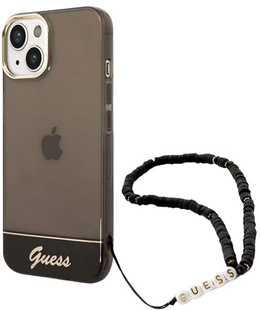 Etui plecki Guess Translucent Pearl Strap do Apple iPhone 14 Black (3666339064167) - obraz 1