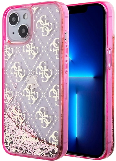 Etui plecki Guess Liquid Glitter 4G Transculent do Apple iPhone 14 Pink (3666339116231) - obraz 1