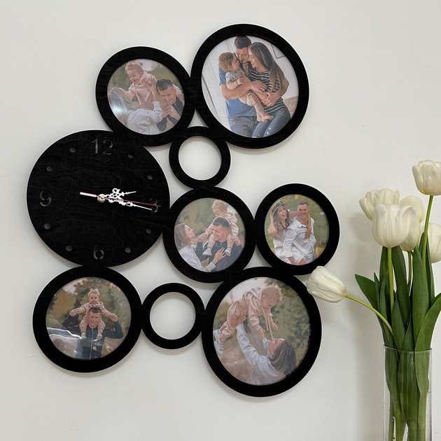 Свежие идеи по использованию фото в дизайне вашего дома: часы с фоторамками