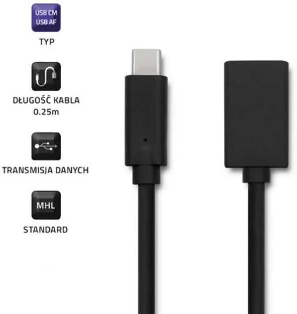 Kabel Qoltec USB Typ-C - USB Typ A 0.25 m czarny (5901878504216) - obraz 2