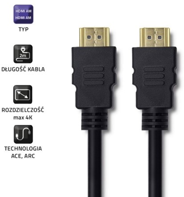 Kabel Qoltec HDMI A - HDMI A 2 m czarny (5901878504070) - obraz 2