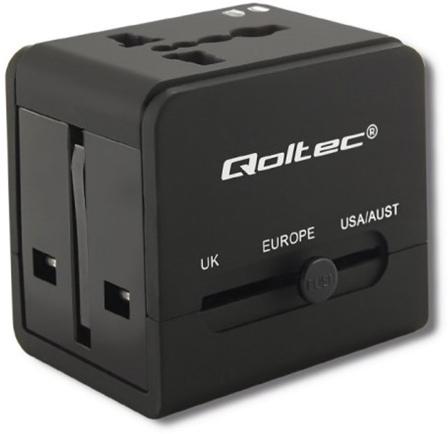 Адаптер мережевий Qoltec 2xUSB 10.5W для подорожей чорний (5901878501338) - зображення 1