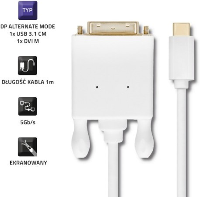 Кабель Qoltec USB Typ-C - DVI 4K Alternate mode 2 m білий (5901878504179) - зображення 2