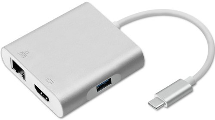 Adapter Qoltec USB Typ-C - HDMI A/USB A/RJ45/USB Type-C 4 w 1 PD srebrzysty (5901878504094) - obraz 1