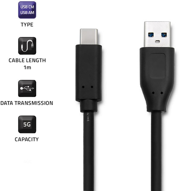 Кабель Qoltec USB 3.0 Type A - USB 3.1 Type-C 1 м (5901878505008) - зображення 4