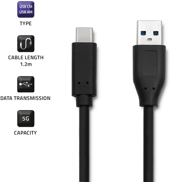 Kabel Qoltec USB 3.0 Type A męski - USB 3.1 Typ-C męski 1.2 m (5901878504919) - obraz 3