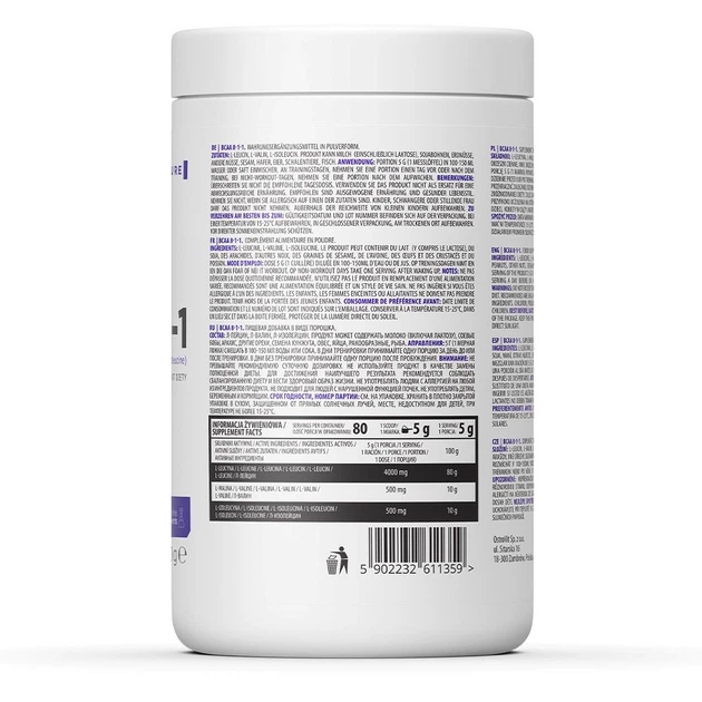 Аминокислота BCAA для спорта OstroVit BCAA 8-1-1 400 g /40 servings/ Pure - изображение 2