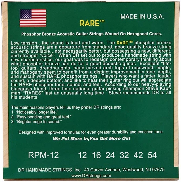 Струны для акустической гитары DR STRINGS RARE ACOUSTIC PHOSPHOR BRONZE - LIGHT (12-54) - Фото 3 Струны для акустической гитары DR STRINGS RARE ACOUSTIC PHOSPHOR BRONZE - LIGHT (12-54) - изображение 3