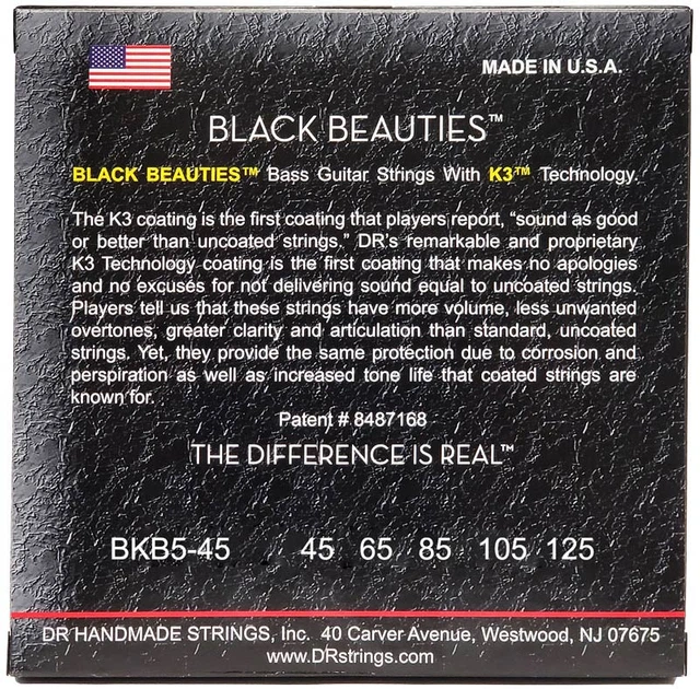 Струны для бас-гитары DR STRINGS BLACK BEAUTIES BASS 5-STRING - MEDIUM (45-125) - изображение 2