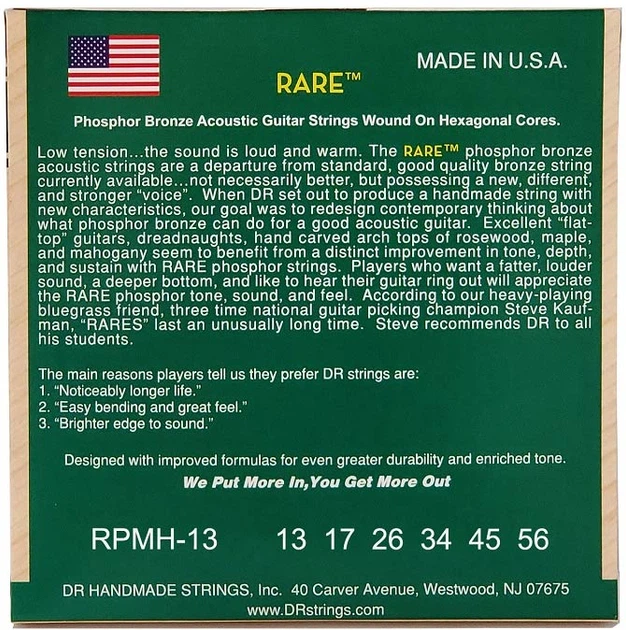 Струны для акустической гитары DR STRINGS RARE ACOUSTIC PHOSPHOR BRONZE - MEDIUM (13-56) - Фото 3 Струны для акустической гитары DR STRINGS RARE ACOUSTIC PHOSPHOR BRONZE - MEDIUM (13-56) - изображение 3