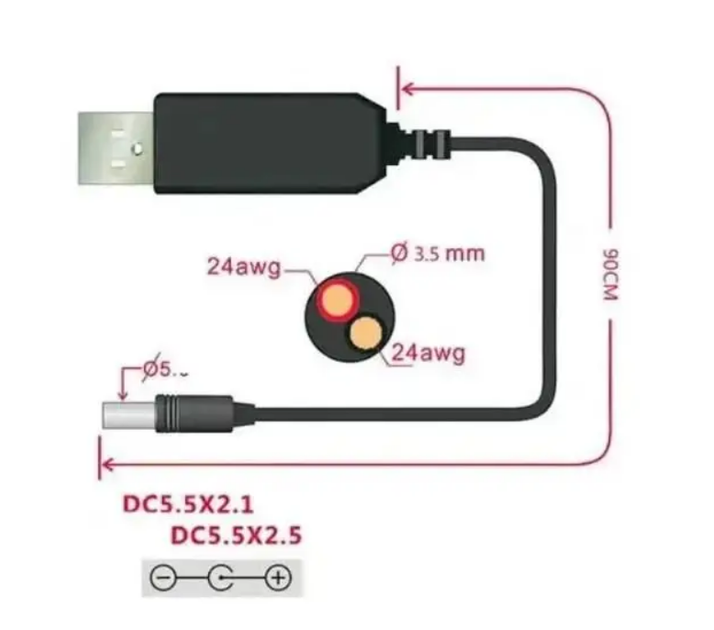 Кабель з перетворювачем USB 5V - DC 5.5-2.1/9V для роутера, відеокамери - Фото 4 Кабель з перетворювачем USB 5V - DC 5.5-2.1/9V для роутера, відеокамери - зображення 4