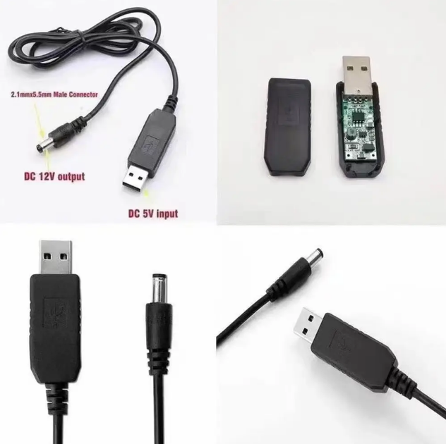 Кабель з перетворювачем USB 5V - DC 5.5-2.1/12V для роутера, відеокамери - зображення 4