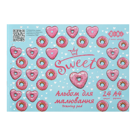 Альбом для малювання 24арк. на скобі ZiBi KIDS Line 1432-10 DONUTS, рожевий (4) /ZB.1432-10/ - Фото 1 Альбом для малювання 24арк. на скобі ZiBi KIDS Line 1432-10 DONUTS, рожевий (4) /ZB.1432-10/ - изображение 1