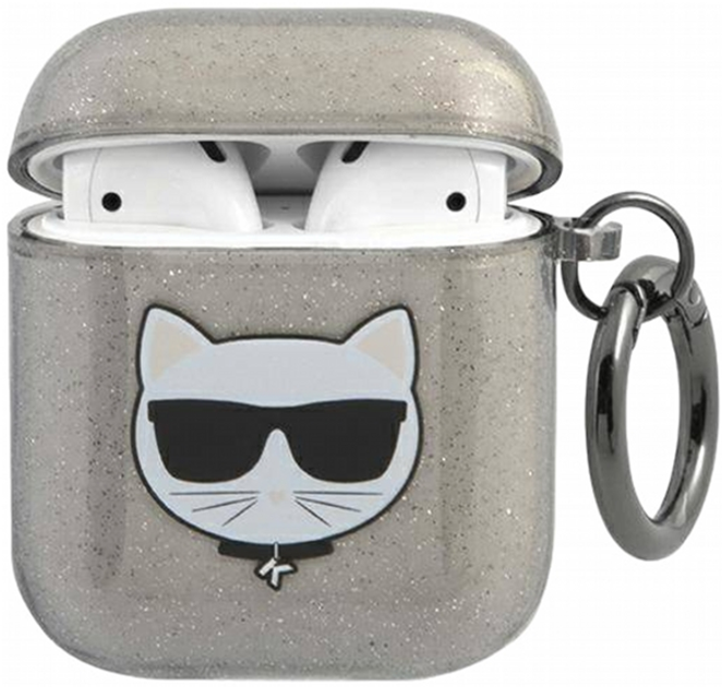 Etui CG Mobile Karl Lagerfeld Glitter Choupette do AirPods 1 / 2 Czarny (3666339009106) - obraz 1