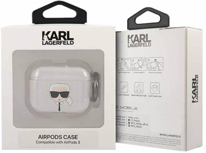 Etui CG Mobile Karl Lagerfeld Glitter Karl`s Head do AirPods 3 Srebrny (3666339030308) - obraz 3