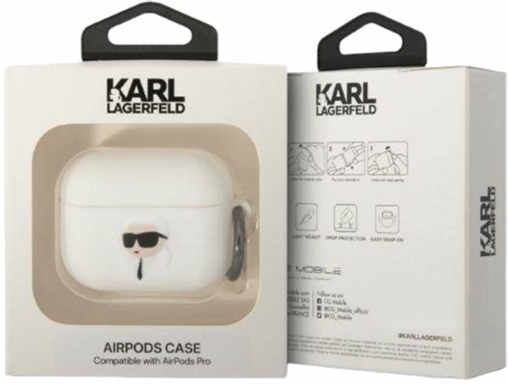 Чохол CG Mobile Karl Lagerfeld Silicone Karl Head 3D KLAPRUNIKH для AirPods Pro White (3666339087845) - зображення 3