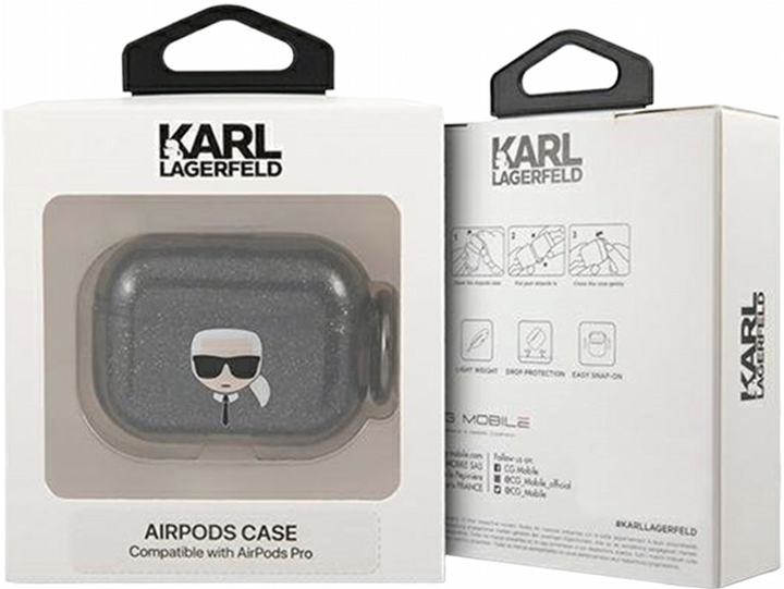 Чохол CG Mobile Karl Lagerfeld Glitter Karl`s Head KLAPUKHGK для AirPods Pro Black (3666339030261) - зображення 2
