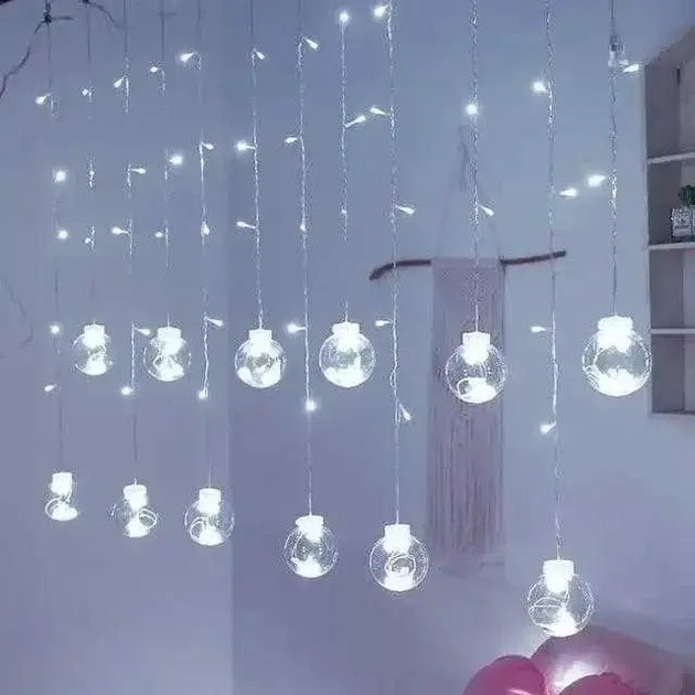 Светодиодная гирлянда штора Шарики Деко 12 шт LED 3х1 м Белый - изображение 3