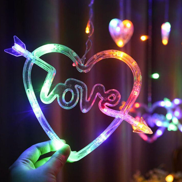 Светодиодная гирлянда штора Сердца-LOVE 12шт, 3х1м, 220V,&nbsp;8 режимов, IP44 - изображение 2