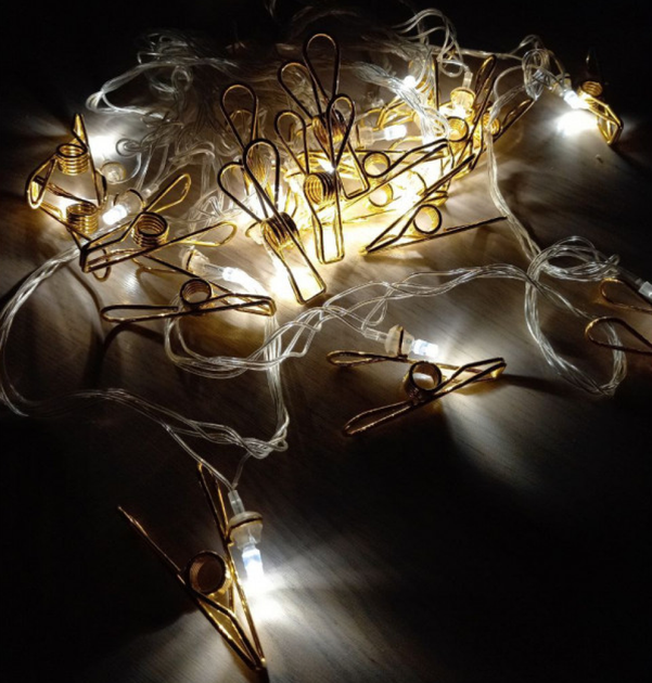 Светодиодная гирлянда на елку "Прищепка" 20 LED, золотая, 5м + переходник, 220V, IP44, Теплый белый - изображение 2