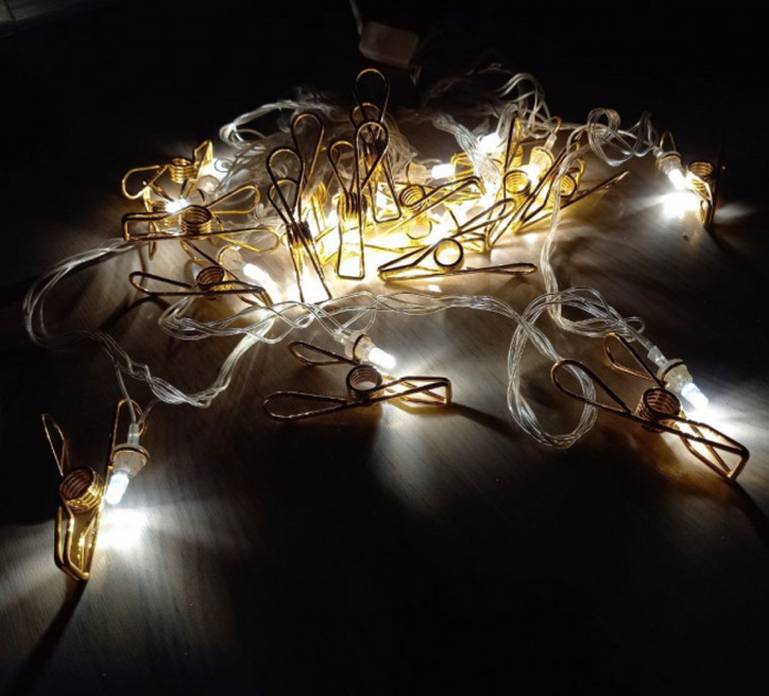 Светодиодная гирлянда на елку "Прищепка" 20 LED, золотая, 5м + переходник, 220V, IP44, Теплый белый - изображение 3