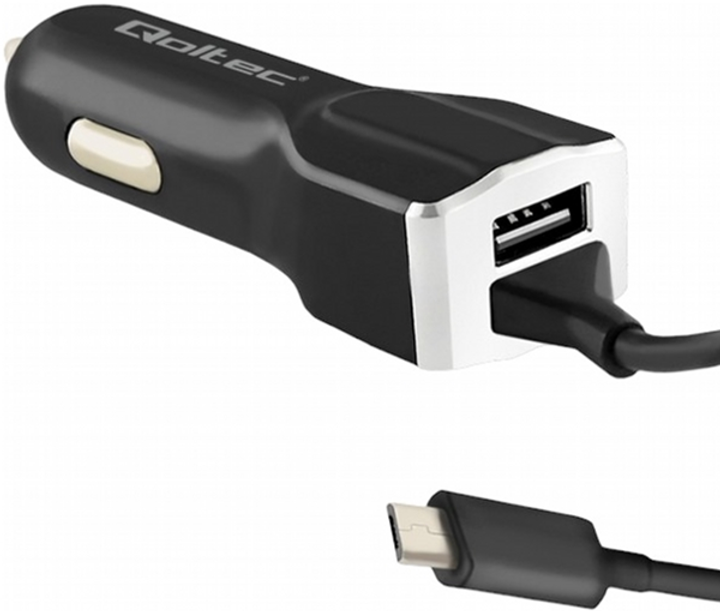 Автомобільний зарядний пристрій Qoltec 17 W USB + кабель Micro-USB Black (5901878501437) - зображення 1