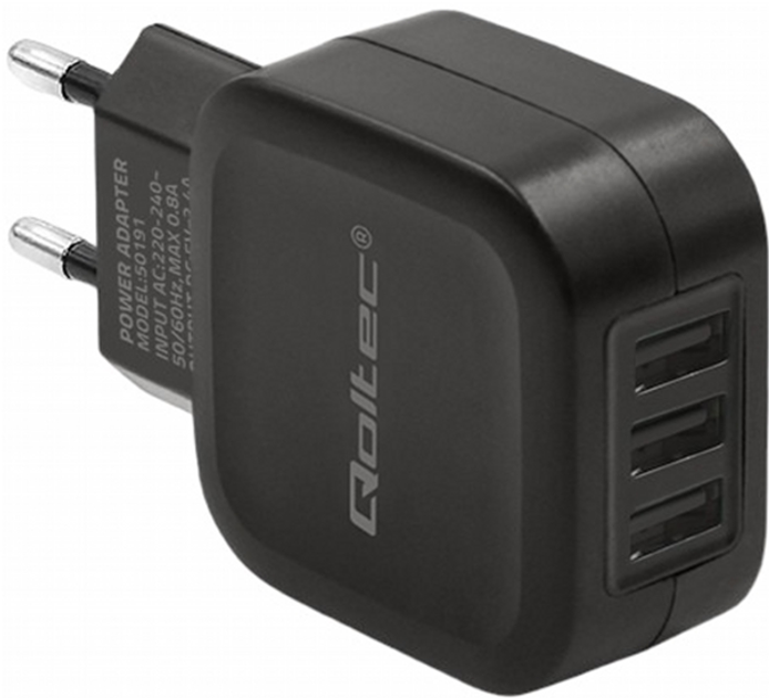 Мережевий зарядний пристрій Qoltec 17 W 3 x USB Black (5901878501918) - зображення 1