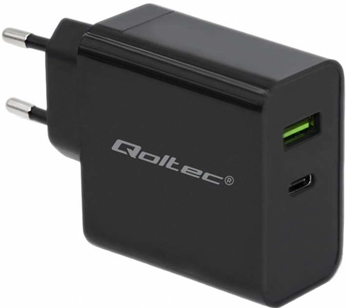 Мережевий зарядний пристрій Qoltec 45 W USB Type-C + USB Black (5901878517179) - зображення 1