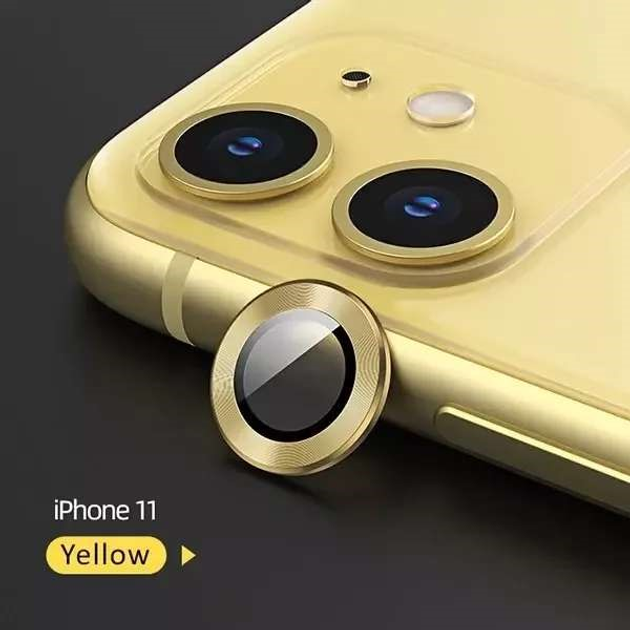 Комплект захисних стекол USAMS Camera Lens Glass для камери iPhone 11 metal ring жовтий (6958444987545) - зображення 1
