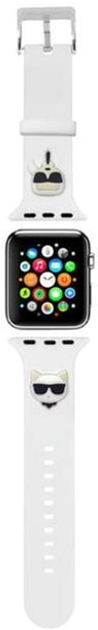 Ремінець Karl Lagerfeld Silicone Karl & Choupette Heads KLAWLSLCKW для Apple Watch Series 1/2/3/4/5/6/7/SE 42-45 мм White (3666339031596) - зображення 1