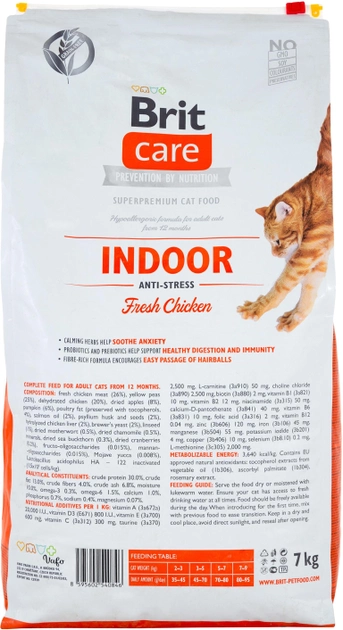 Sucha karma dla kotów mieszkających w domu Brit Care Cat GF Indoor Anti-stress z kurczakiem 7 kg (8595602540846) - obraz 2