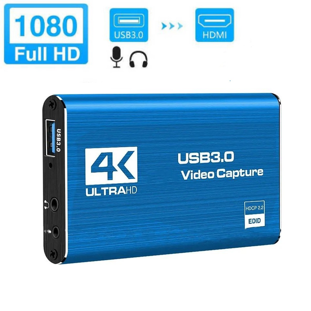 Внешняя карта видеозахвата 4K HDMI в USB 3.0 Blue с микрофонным входом и выходом на наушники, устройство видео оцифровки ( 4K HDMI Video Capture USB3.0 AY02 ) - изображение 3