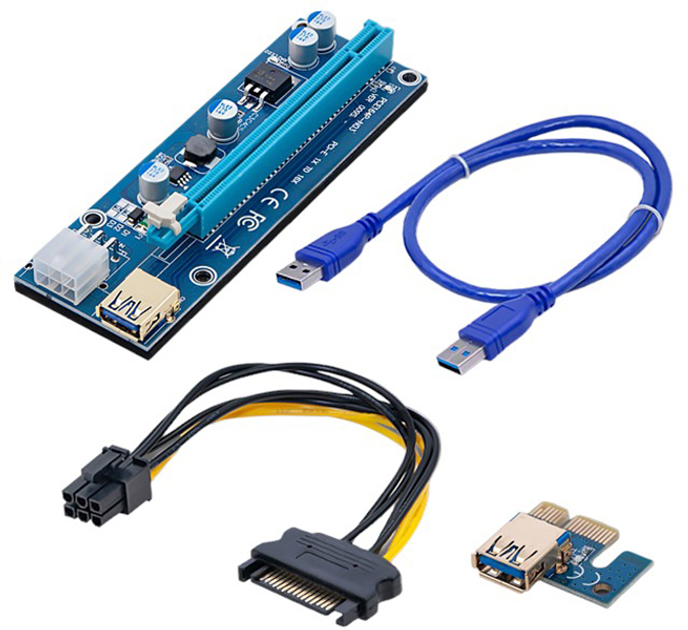 Riser Qoltec PCI-E 1x - 16x USB 3.0 ver 009S SATA PCI-E 6 pin (55507) - obraz 1