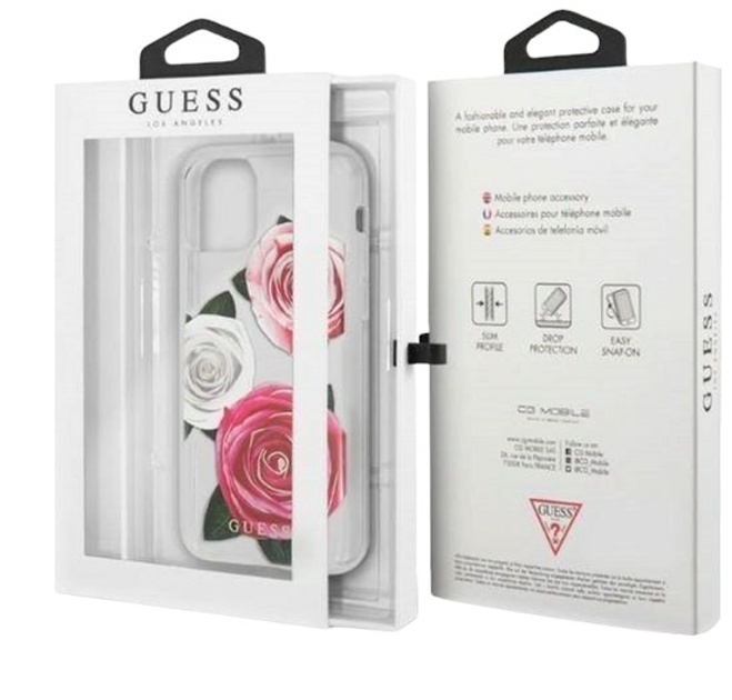 Etui Guess Flower Desire Pink & White Rose do Apple iPhone 11 Pro Transparent (3700740474204) - obraz 1