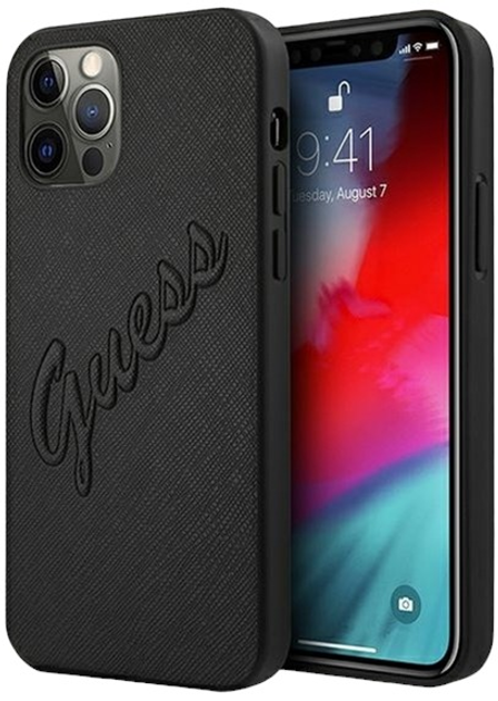 Etui Guess Saffiano Vintage Script do Apple iPhone 12 Pro Max Black (3666339002701) - obraz 1