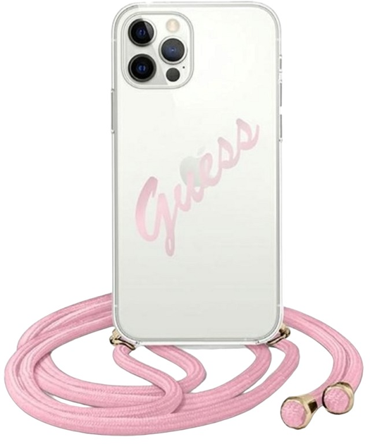 Etui Guess Script Vintage do Apple iPhone 12/12 Pro Pink (3700740495377) - obraz 1