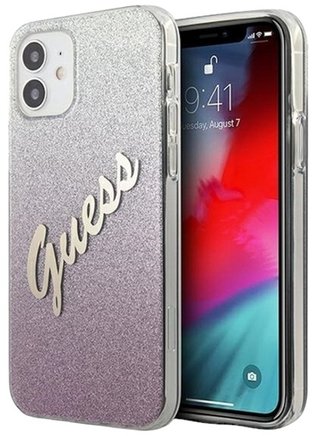 Панель Guess Glitter Gradient Script для Apple iPhone 12 mini Рожева (3700740494769) - зображення 1