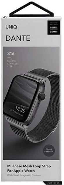 Pasek Uniq Dante Stainless Steel do Apple Watch Series 1/2/3/4/5/6/7/8/SE/SE2 38-41 mm Grafitowy (8886463675762) - obraz 2