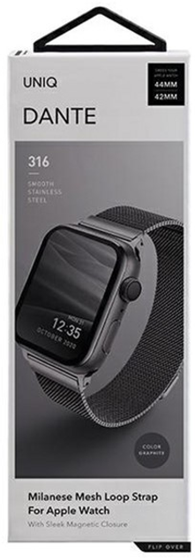 Pasek Uniq Dante Stainless Steel do Apple Watch Series 1/2/3/4/5/6/7/8/SE/SE2 42-45 mm Grafitowy (8886463675786) - obraz 2