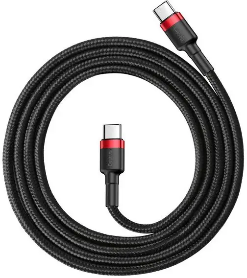Кабель Baseus Cafule Cable Type-C to Type-C PD 20W 1m CATLKLF-91 Red-Black - Фото 2 Кабель Baseus Cafule Cable Type-C to Type-C PD 20W 1m CATLKLF-91 Red-Black - зображення 2