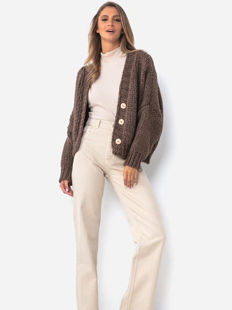 Kardigan damski z wełny Fobya F1501 40/42 Brązowy (5903707145966) - obraz 3