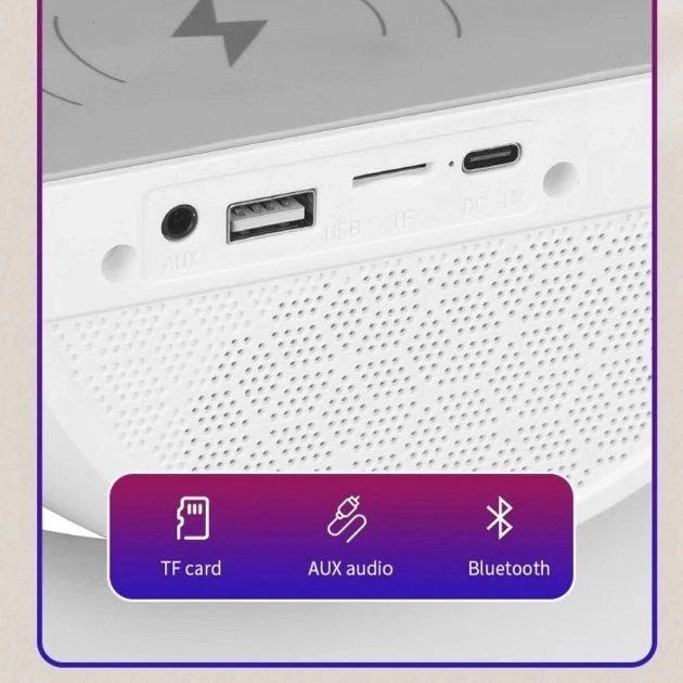 Портативная Bluetooth колонка беспроводная акустическая система ночник смарт настольная лампа с беспроводной зарядкой для телефона 3 в 1 - изображение 5