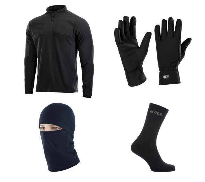 M-tac комплект зимняя балаклава, перчатки, носки, кофта тактическая чёрные 2XL - изображение 1