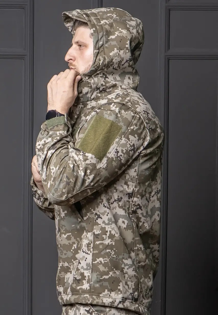 Чоловіча куртка Soft Shell піксель на Флісі вітрозахисна Демісезонна з липучками під шеврон 2XL - зображення 2