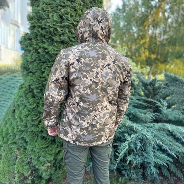 Мужская куртка с капюшоном и подстёжкой Soft Shell / Водоотталкивающая Верхняя одежда пиксель размер 3XL - изображение 2