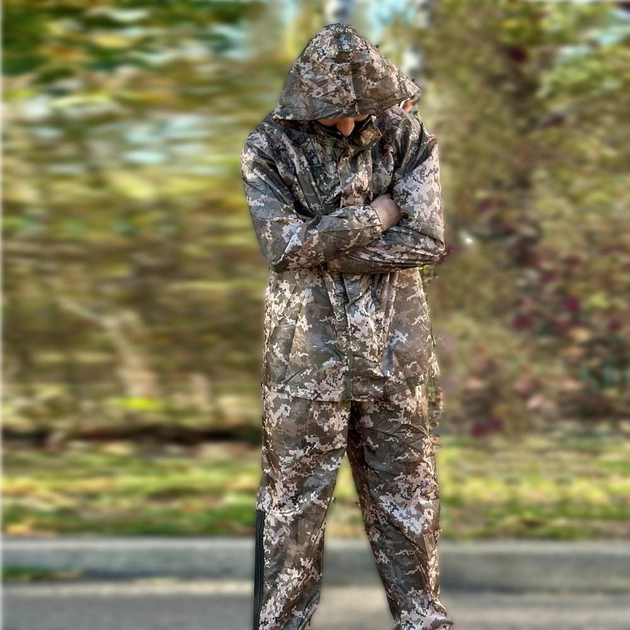 Костюм мужской - Дождевик Куртка + Брюки пиксель / Водозащитный Комплект размер M - изображение 1