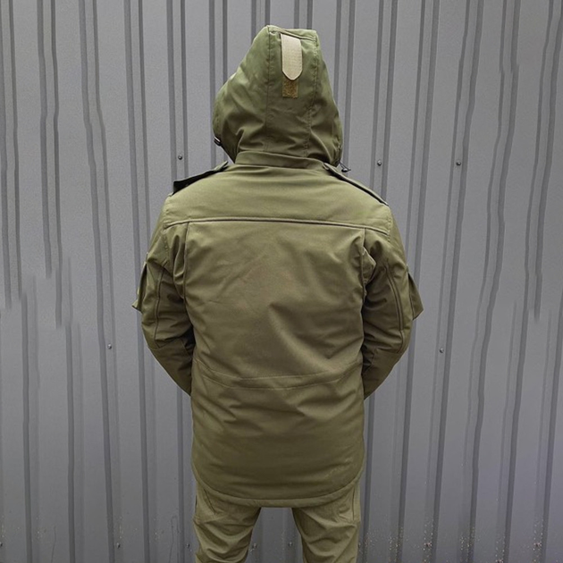 Чоловіча Зимова Куртка на синтепоні з флісовою підкладкою / Водовідштовхувальний Бушлат олива розмір 6XL - зображення 2
