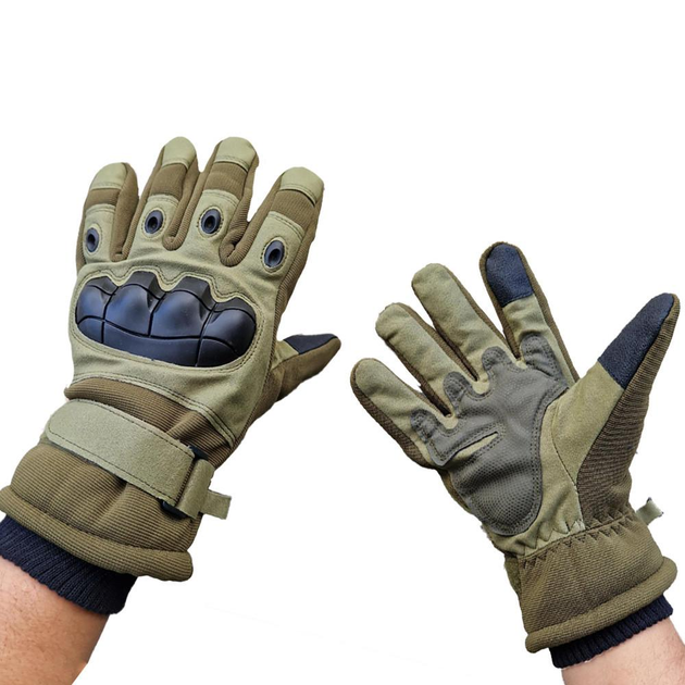 Зимние защитные перчатки с косточками и сенсорными накладками олива размер универсальный - изображение 1